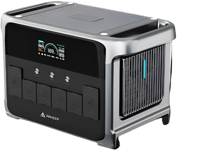 Portable air conditioner with digital display and control buttons on a black background