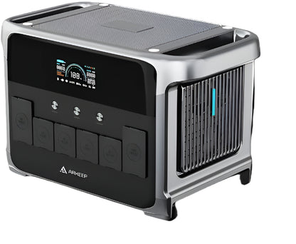 Portable air conditioner with digital display and control buttons on a black background